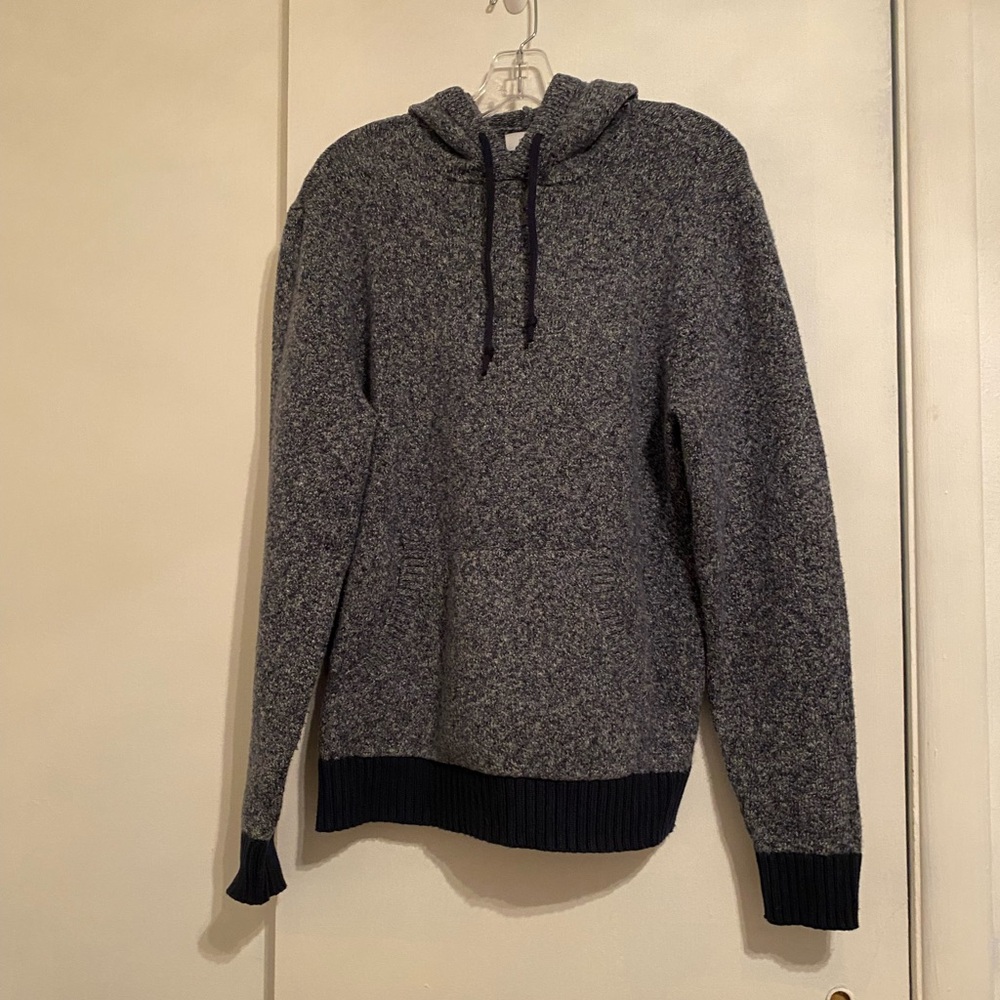 Old Navy Men's Charcoal and Black Hooded Chunky Knit Long Sleeve Sweater, Medium
